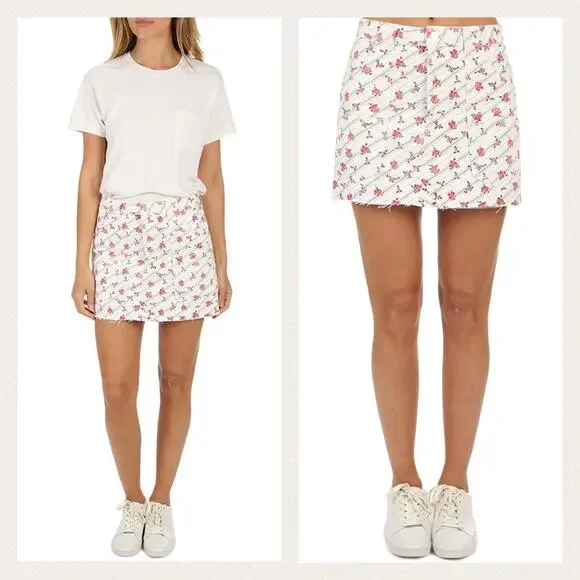 RE/DONE Originals Cargo Rose Print Denim Mini Skirt Size 25 - Picture 2 of 10